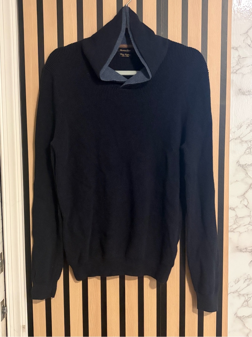 Massimo Dutti Dark Navy Funnel Collar Knit Sweater